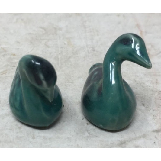 Two Vintage Small Miniature Glazed Duck Bird Figurines- Made in Germany