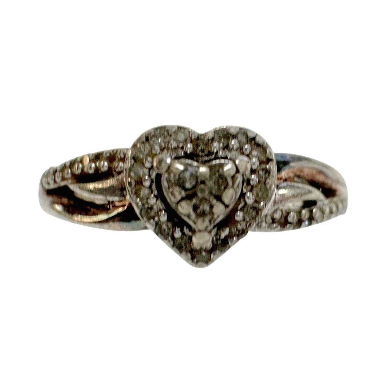 Pretty Sterling Silver Heart Ring with White Gemstones Size 8