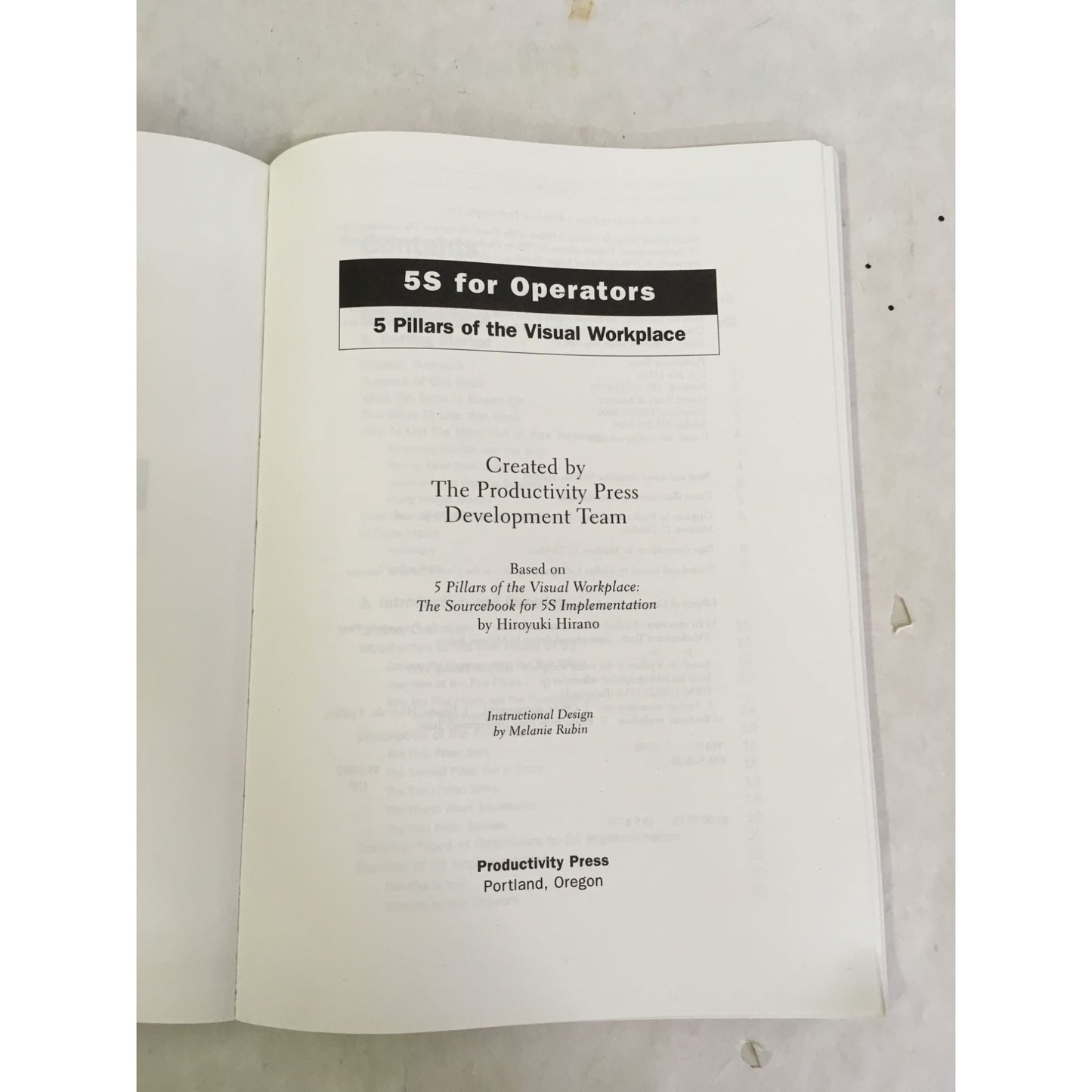 5S for Operators 5 Pillars for the Visual Workplace - Shop Floor Series Book