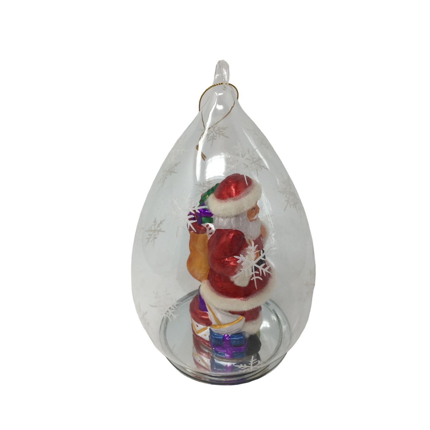 Vintage Battery Operated Light-Up Santa inside Blown Glass Snowflake Dome - 9'' tall