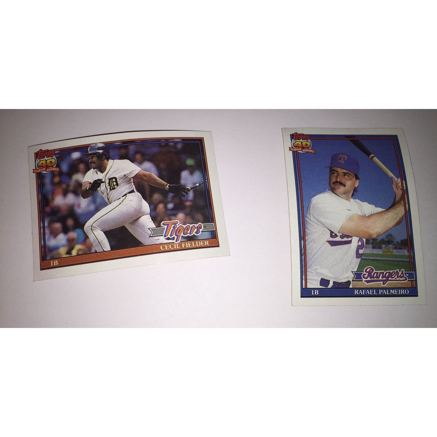 Vintage Topps 1991 Baseball Cards (3) Cecil Fielder, Orel Hershiser, Rafael Palmeiro