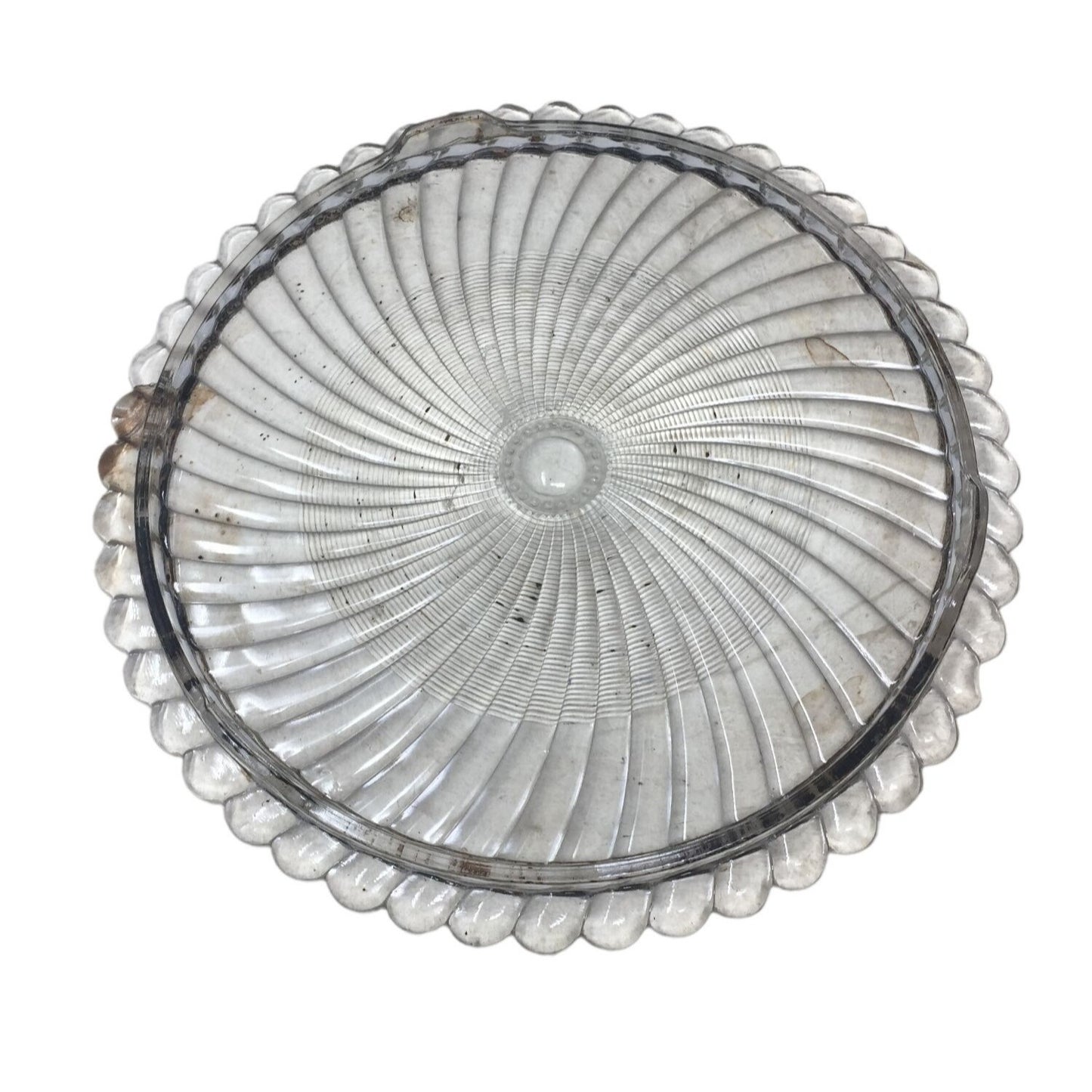 Vintage Clear Glass Round Dessert Tray/Cake Plate with Pinwheel Design