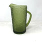 Vintage Ridged Olive Green Glass Pitcher  6.5" H  Pretty Design - 1970s-1980s