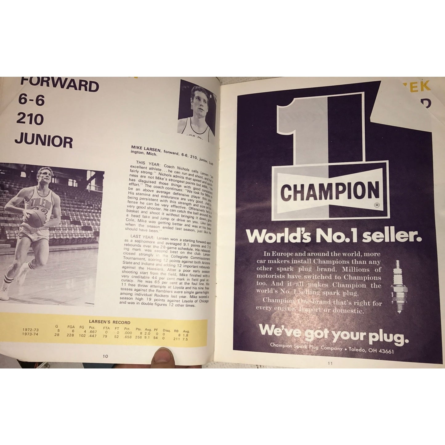 The University of Toledo (UT) 1974 Vintage Basketball Paperback Yearbook/Program