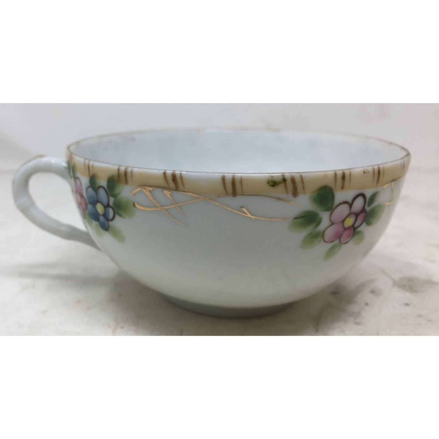 Vintage Handled  Tea Cup With Gold Rim & Flowers