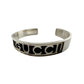 Gucci Black Leather GG Logo Sterling Silver Bangle Bracelet - Vintage!