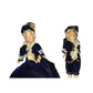 Vintage Collectible Pair of Colonial Times Dolls Wearing Blue/White Velvet Dresses