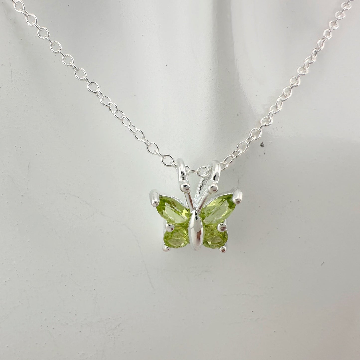 Pretty Natural Green Peridot Butterfly Necklace