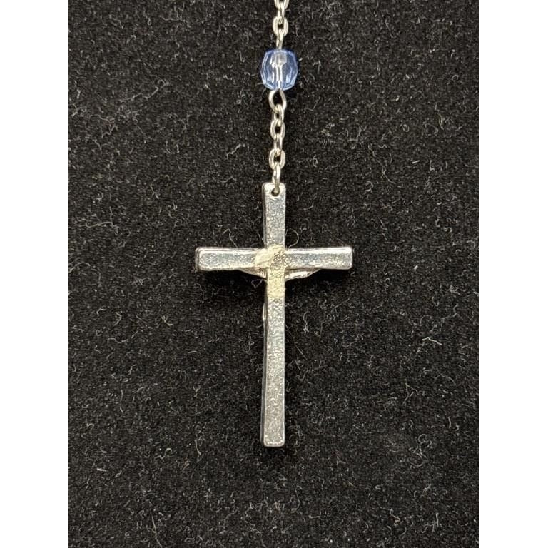 Vintage Religious Rosary with Virgin Mary and Jesus Medal and Blue Clear Beads