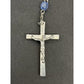 Vintage Religious Rosary with Virgin Mary and Jesus Medal and Blue Clear Beads