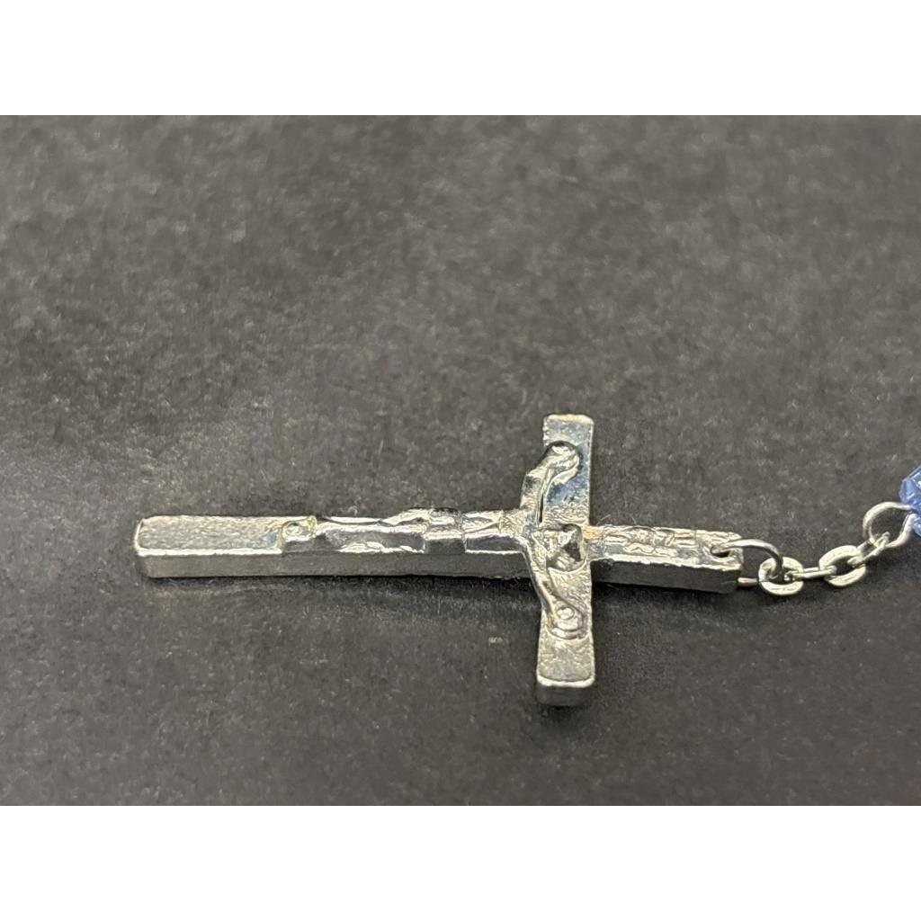 Vintage Religious Rosary with Virgin Mary and Jesus Medal and Blue Clear Beads