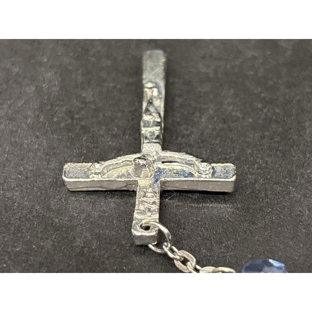 Vintage Religious Rosary with Virgin Mary and Jesus Medal and Blue Clear Beads
