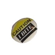 Vintage "Caution I Bite" Pinback Button- Yellow, Black, White