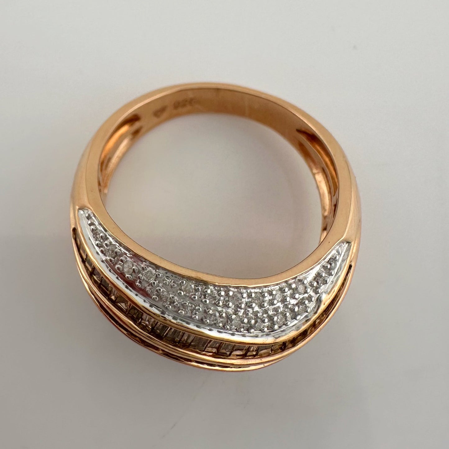 Beautiful 1.00 Carat Chocolate Diamond Baguette Tidal Wave Ring SIze 8