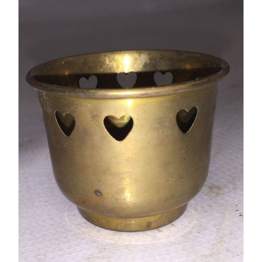 Vintage Small Brass Tea Light Votive Candle Holder With Heart Cutouts