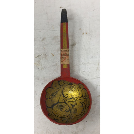 Vintage Decorative Hand Painted Red Gold Ladle Folk Art Soup Spoon