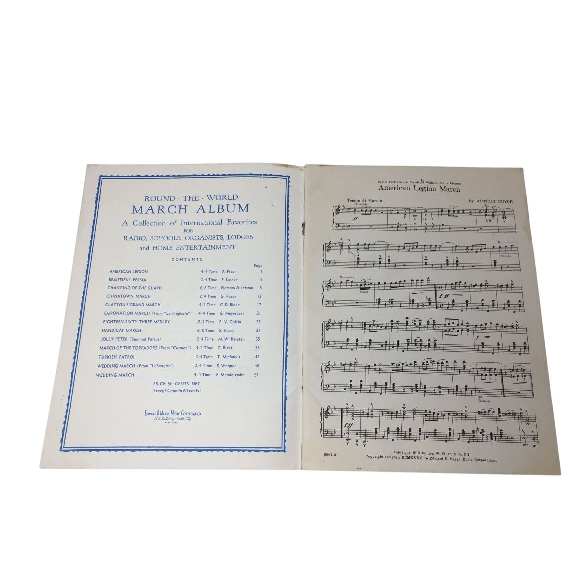 Vintage Sheet Music Book Titled "Round-the-World March Album" A+ Stuff  A+ Stuff SHEET MUSIC