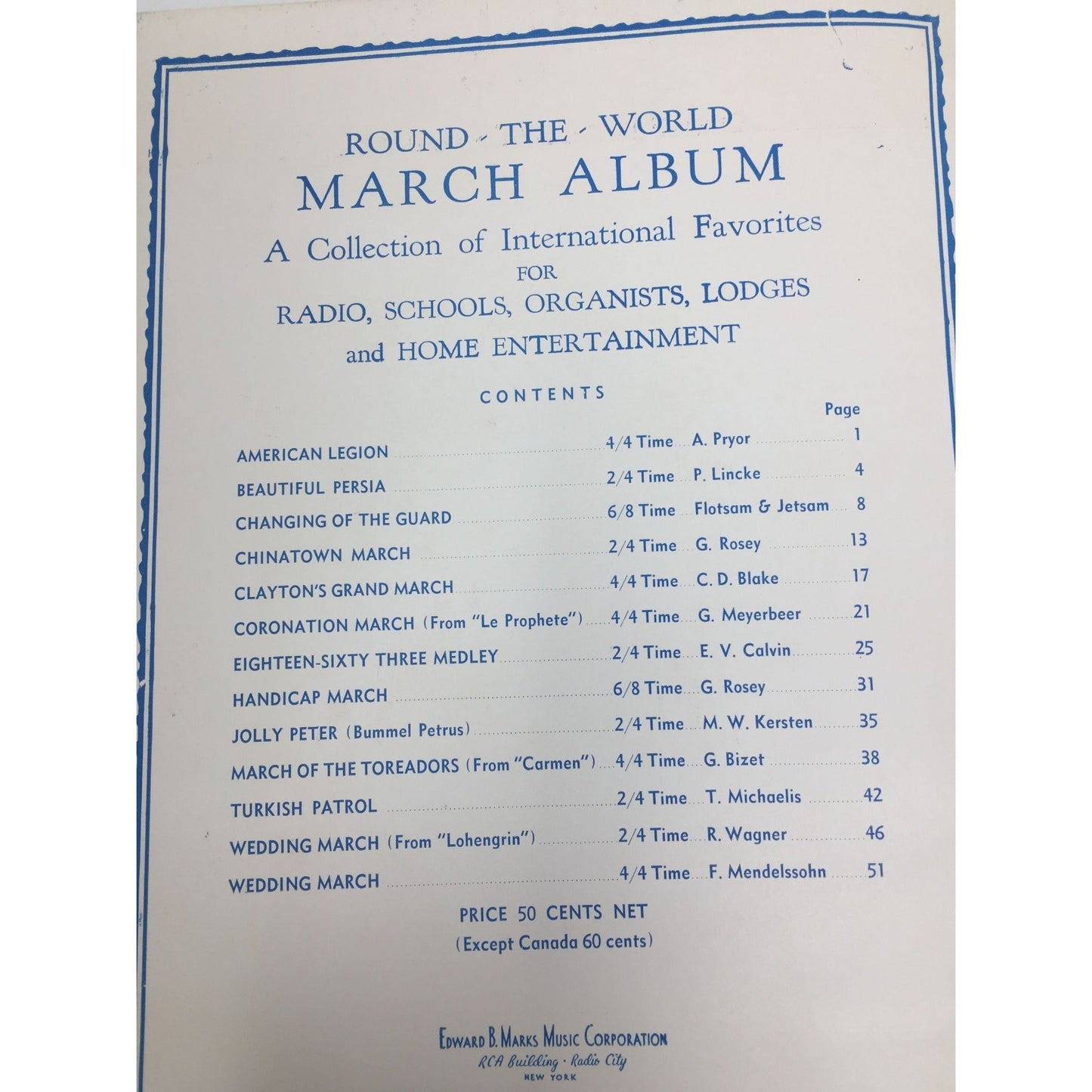 Vintage Sheet Music Book Titled "Round-the-World March Album" A+ Stuff  A+ Stuff SHEET MUSIC