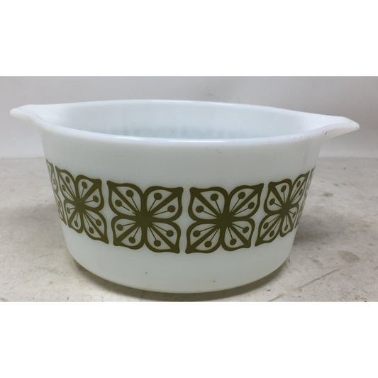 Vintage White/Green Pyrex Casserole Dish