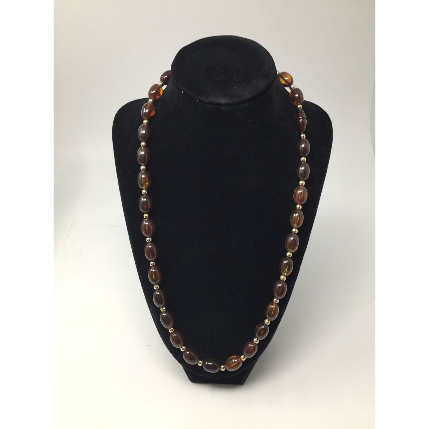 Vintage Amber Bead Necklace with Gold Accents and Screw Clasp