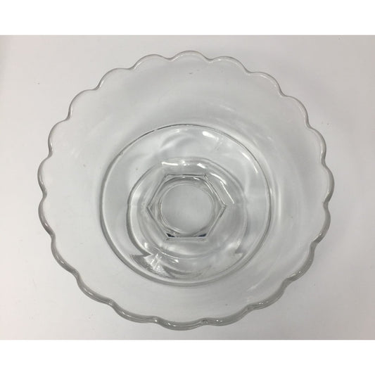 Vintage Clear Glass Footed Serving Bowl with Ruffled Rim