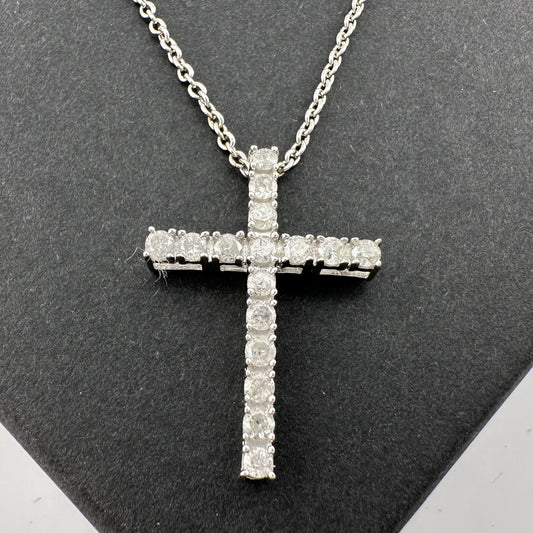 1/2 Carat Diamond Cross Necklace - Round Natural Diamonds in Sterling Silver