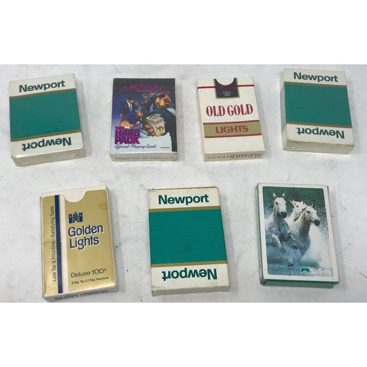 Vintage Cigarette Playing Cards- 3 Newports, 1 Marlboro, 1 Old Gold lights, 1 Camel