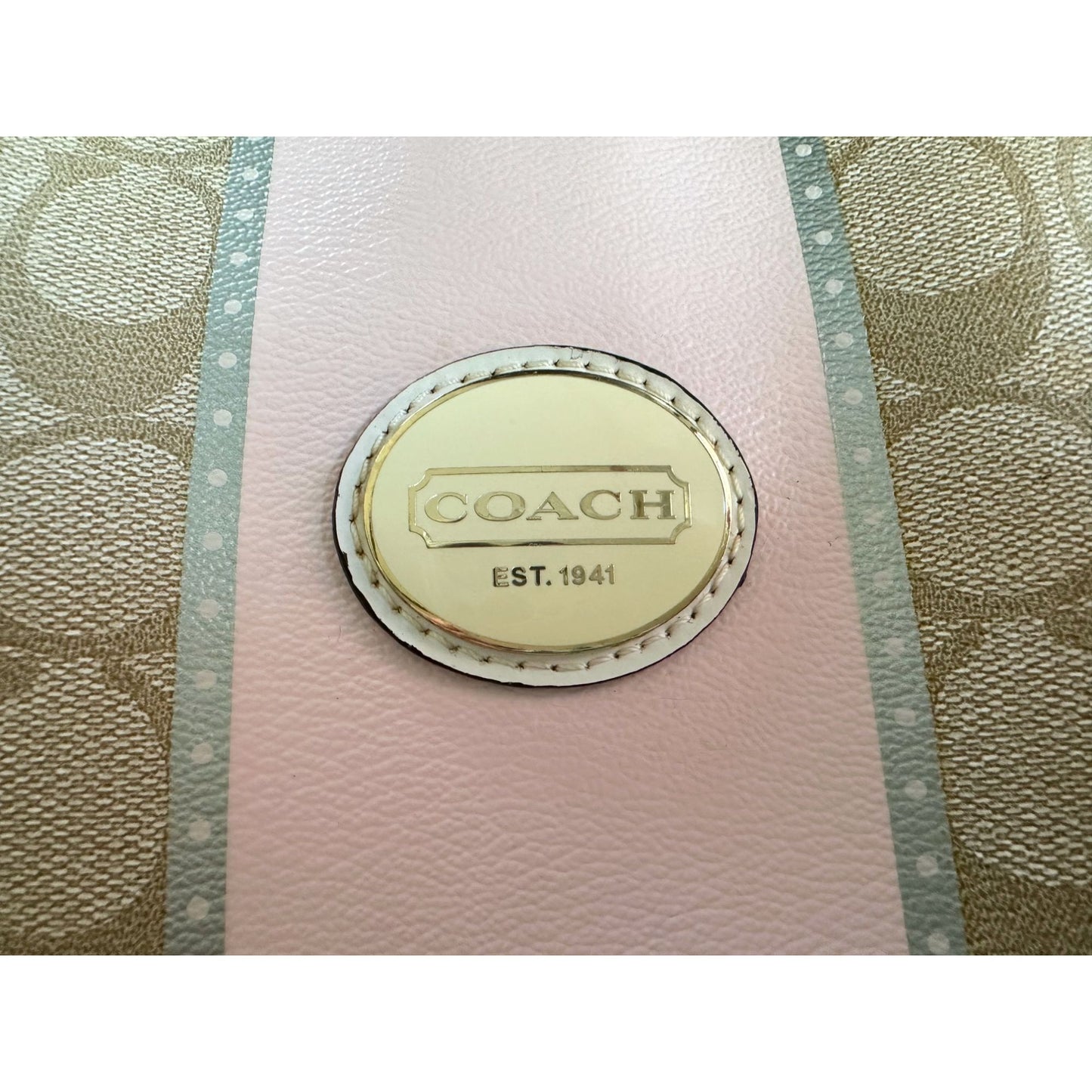 Vintage COACH Signature Cream & Pink Handbag