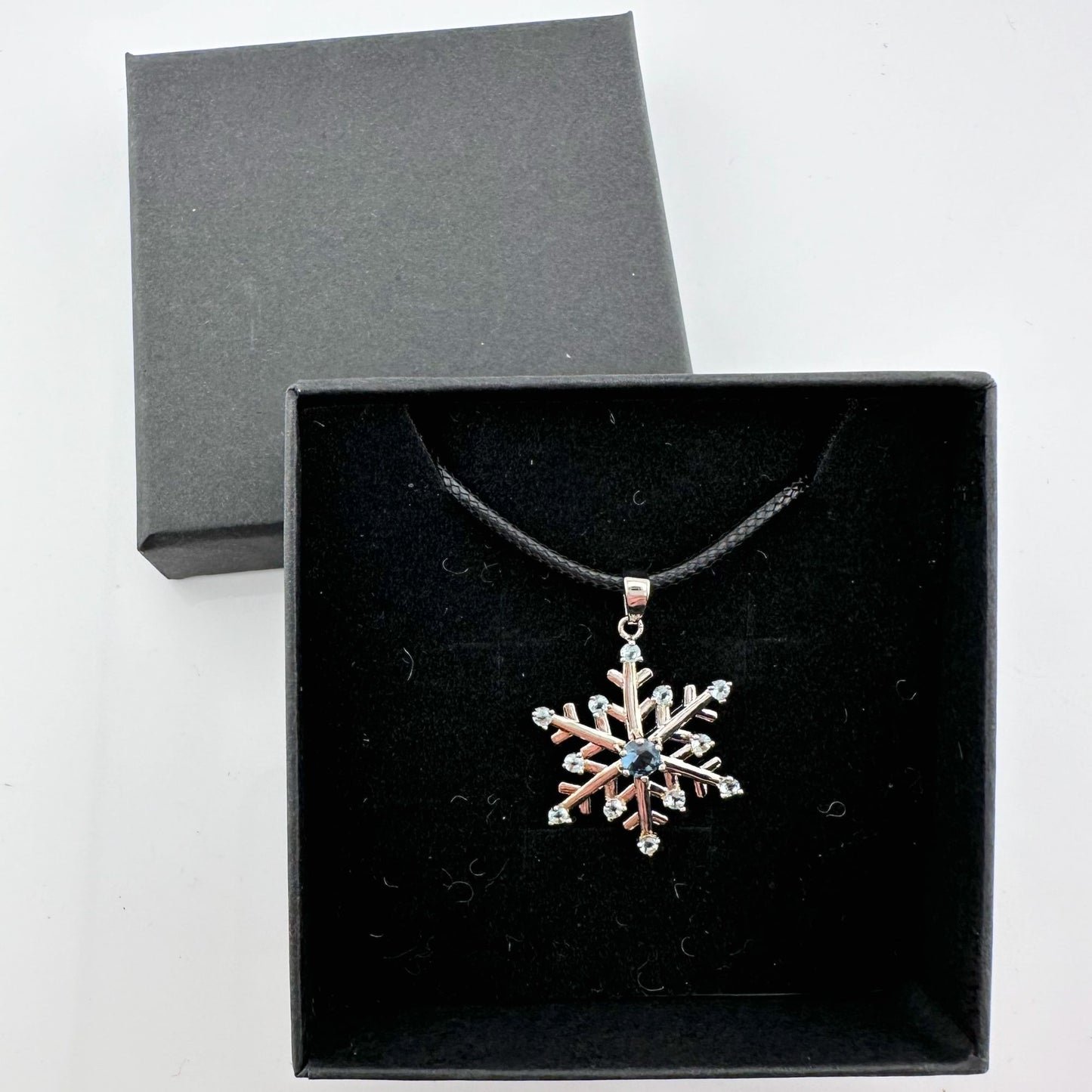 Fun and Festive London Blue Topaz Snowflake Necklace