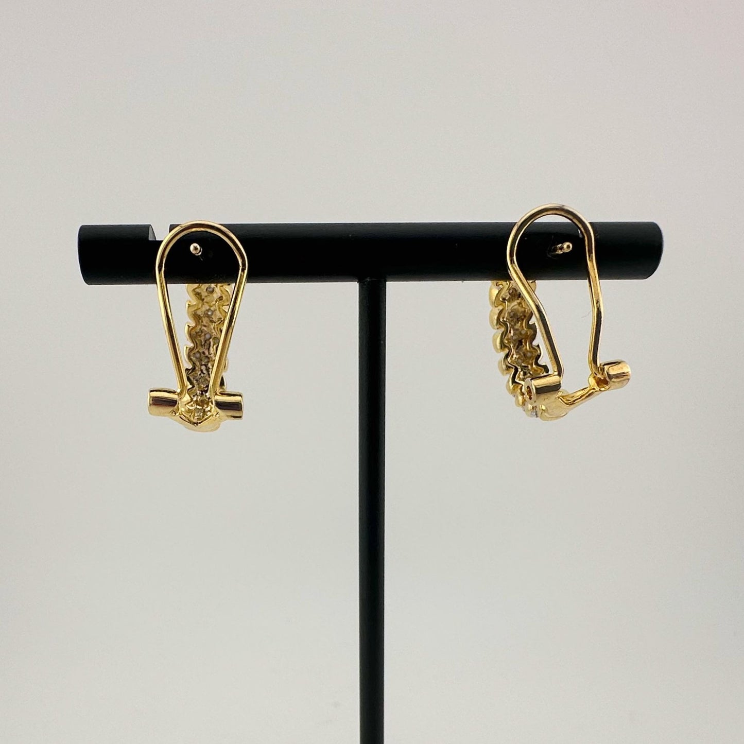 Diamond Stripe Hoop Earrings - Easy Close Back -- 14 kt Gold Overlaying Brass