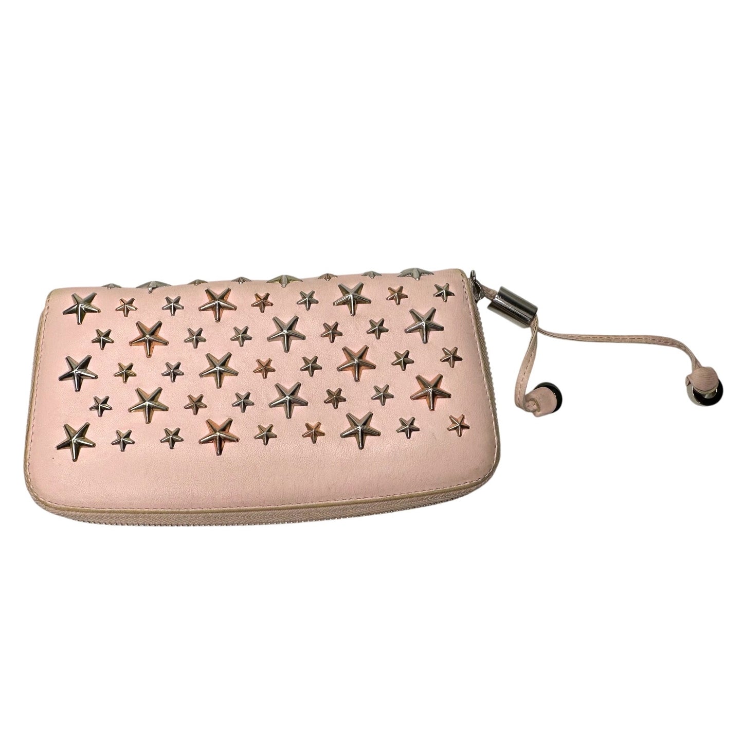 Jimmy Choo Filipa Zip-Around Long Wallet in Pink Leather w Bronze/Gold and SIlver Star Studs