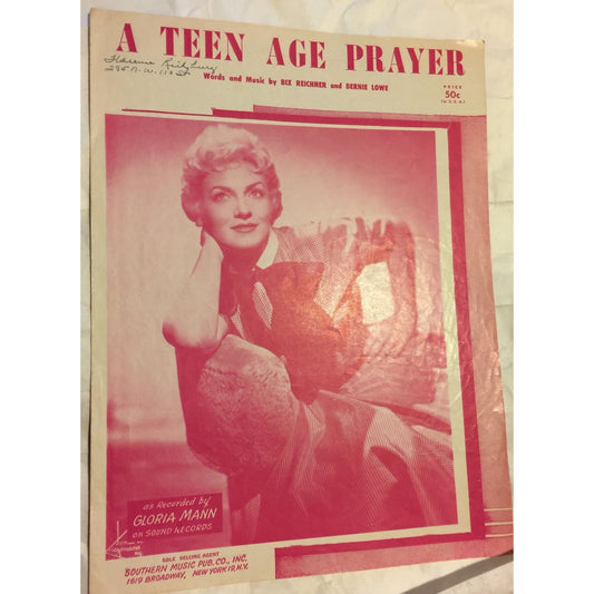 A Teen Age Prayer by Gloria Mann sheet music Bix Reichner and Bernie Lowe