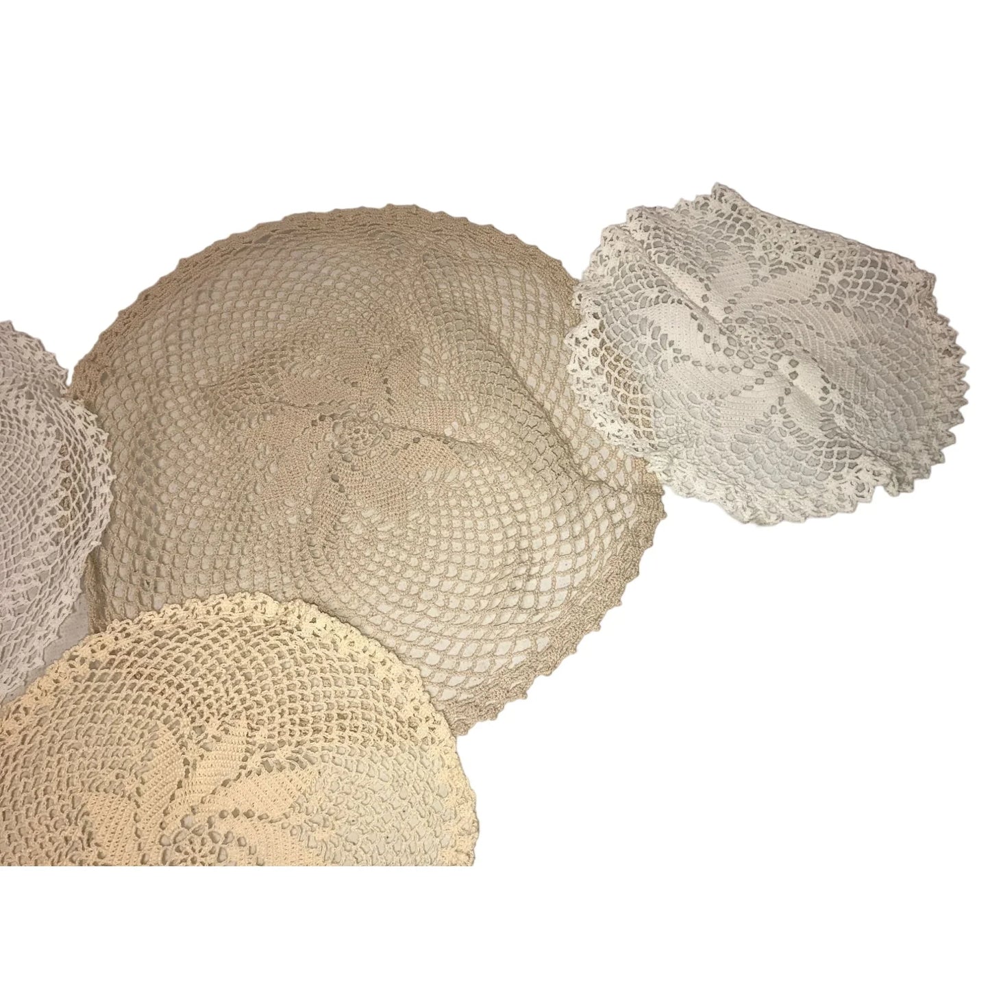 Set of 4 White/Cream Colored Handmade Crocheted Table Placemats/Doilies - A+ Stuff
