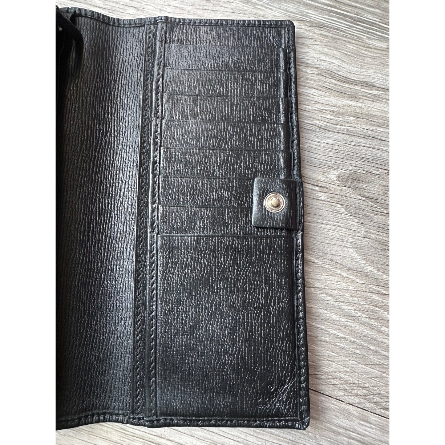 Gucci Black Long Bifold Wallet with Silver Belt Buckle