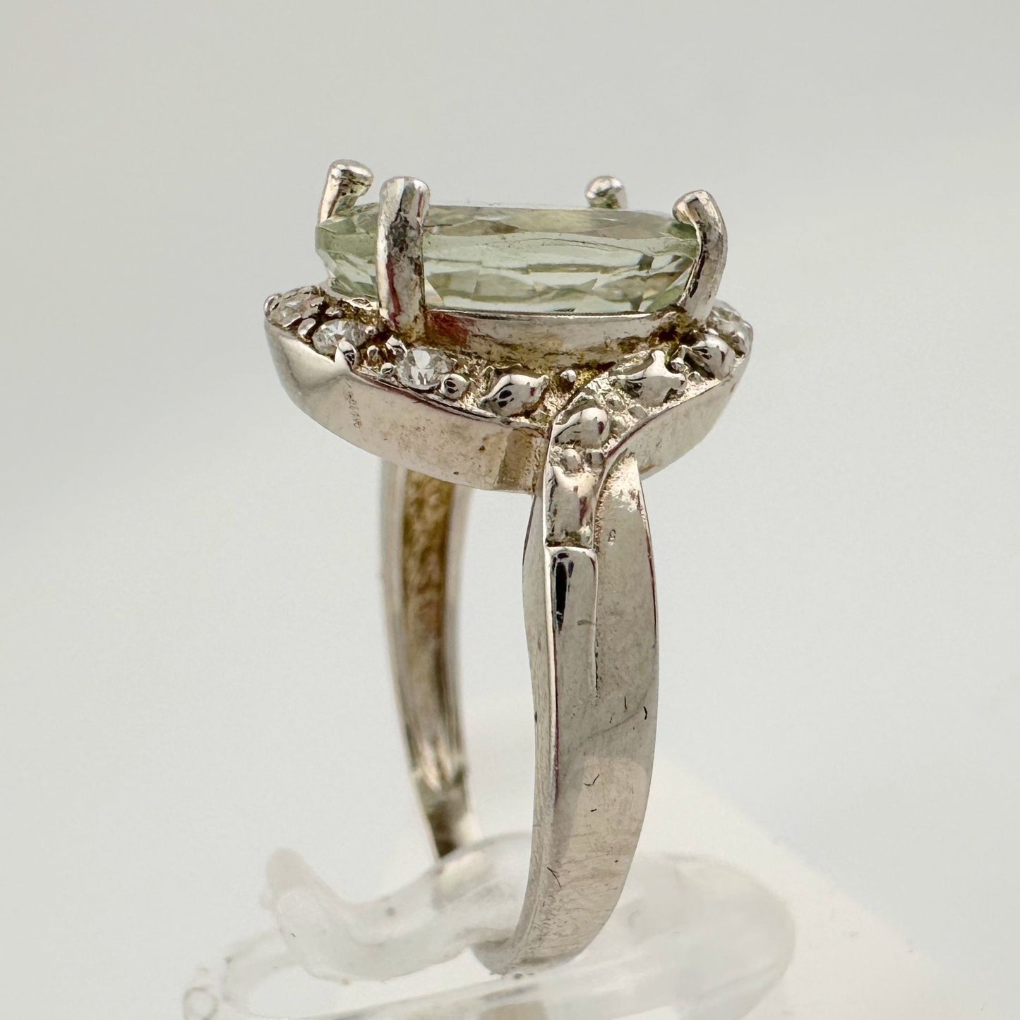 Big and Beautiful Green Amethyst and Diamond Ring - Size 6.25