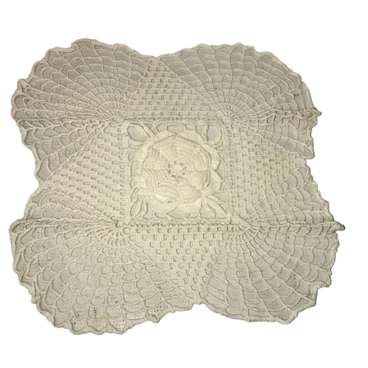 Set of 2 White/Cream Colored Handmade Crocheted Table Placemats/Doilies - A+ Stuff