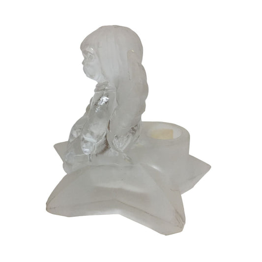 Vintage "Celebrations Crystal Clear" Frosted Clear Glass Angel Figurine Candle Holder