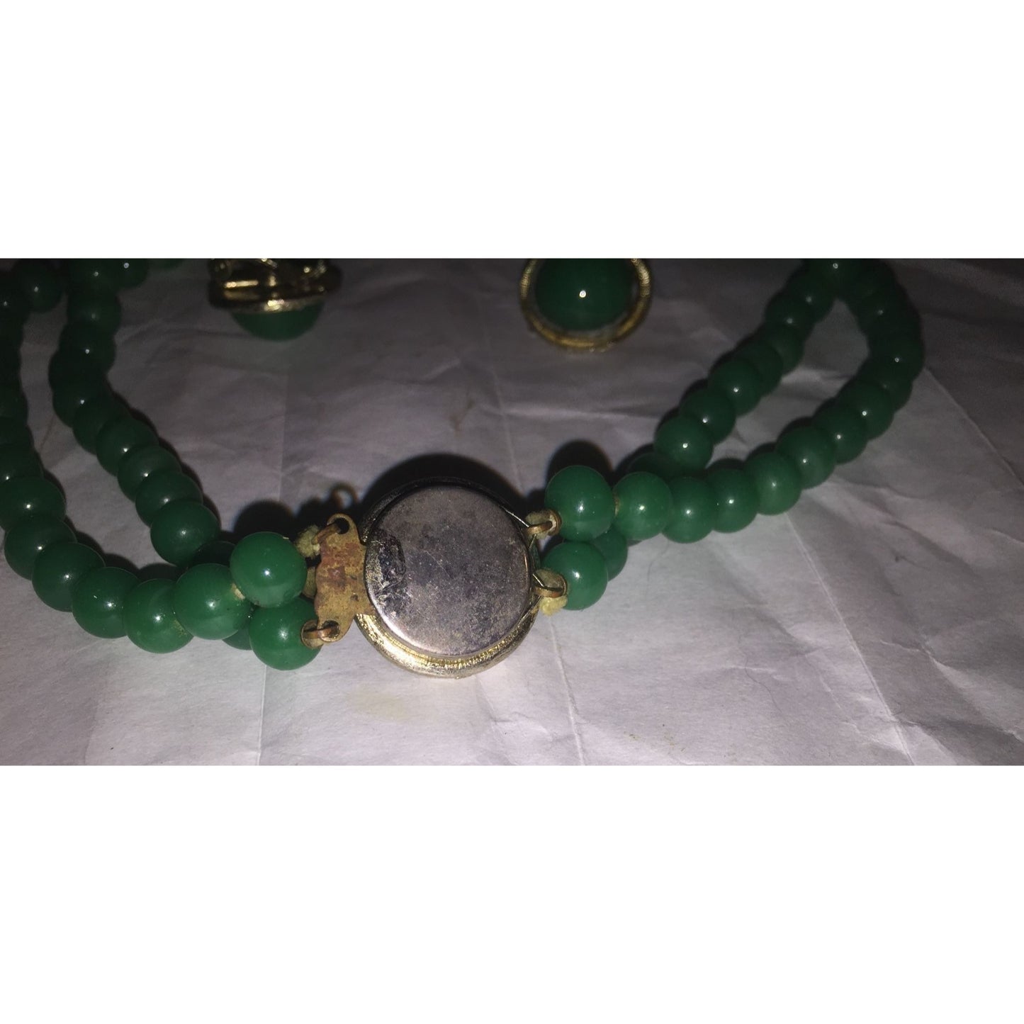 Womens Green Beaded Necklace and Matching Clip On Earrings