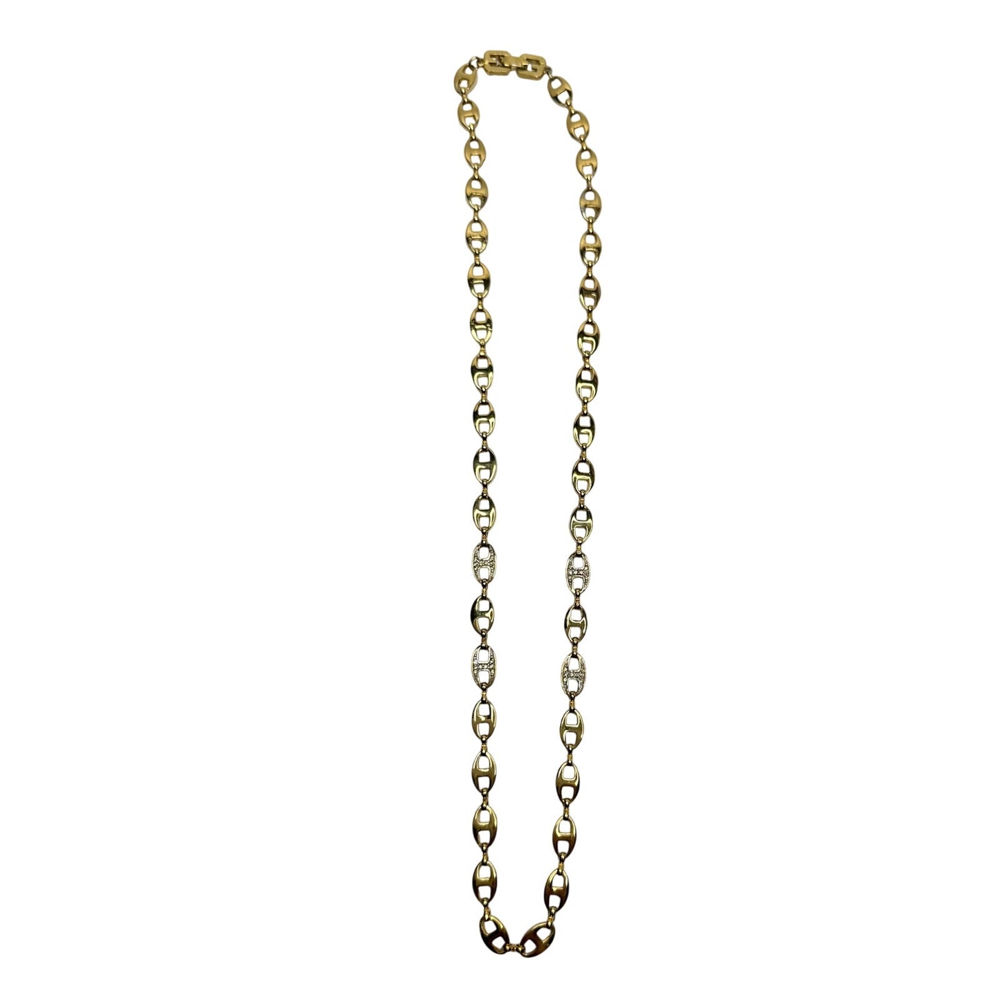 Givenchy Puffed Anchor Mariner 21" Chain Necklace w 4 Rhinestoned Links