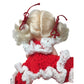 Cute Christmas Tree Topper Doll in Hand Crocheted Red Dress w White Ruffles - Blonde Hair & Blue Eyes