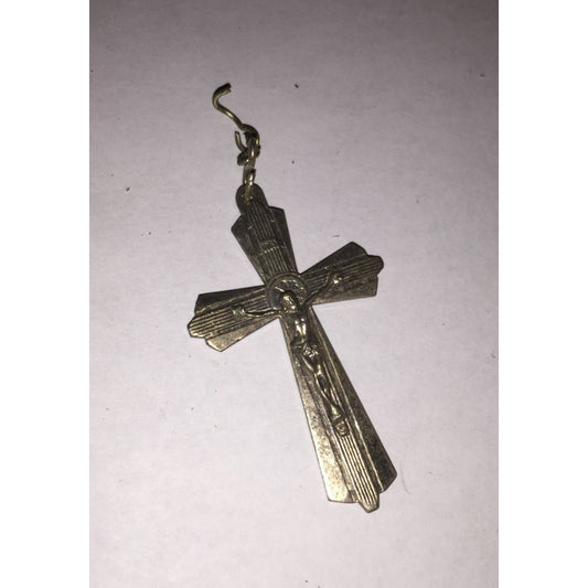 Vintage Silver Tone 1 3/4 Inch Religious Jesus on The Cross Necklace Pendant