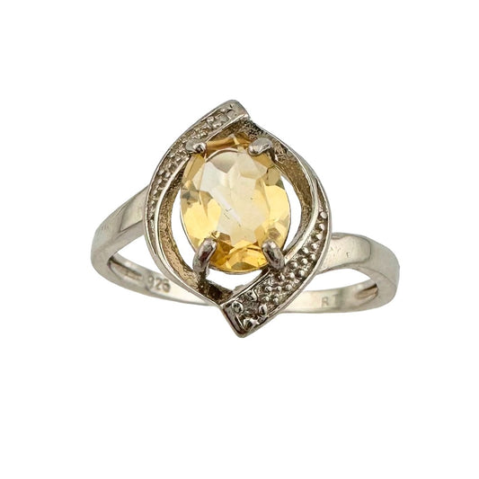 Beautiful Oval 1.66 ct Natural Citrine Ring with Diamond Accent - Size 8 Sterling Silver