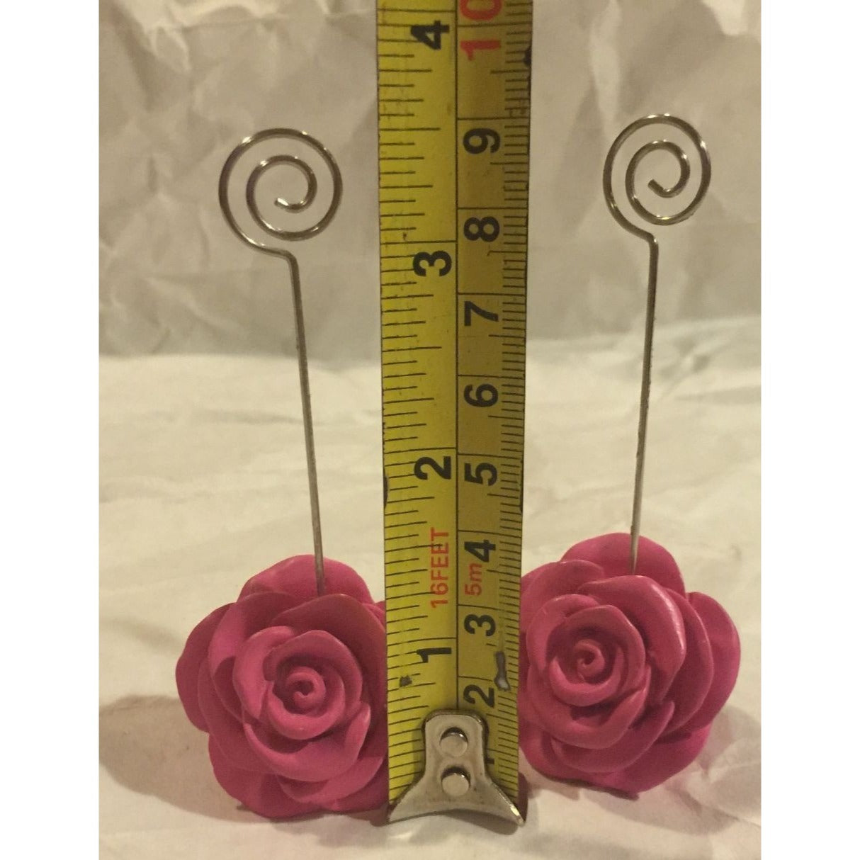 Pink Rose/Rosette Place Card Holders - About 3.5" Tall