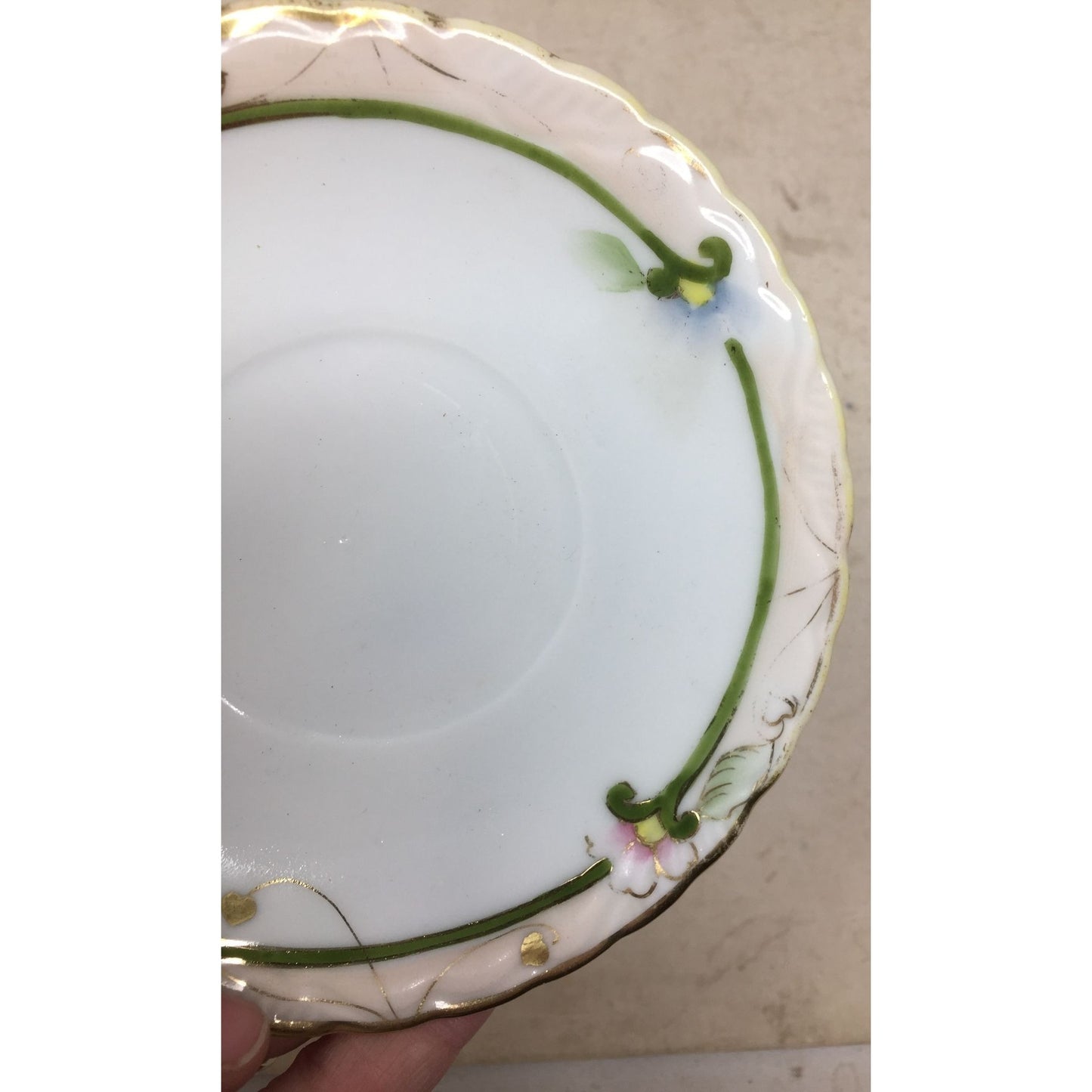 Small Saucer Plate with Floral Design and Gold Rim