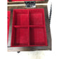 Vintage Mid Century Wooden Jewelry Box w/ Red Velvet Interior