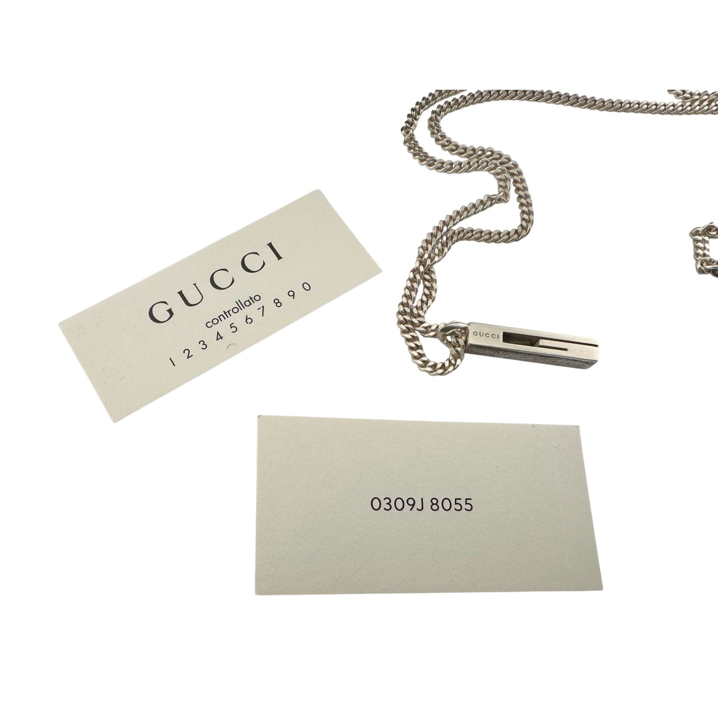 Men's GUCCI G Mark Necklace w Dust Bag, Box, COA & Booklet - Sterling Silver