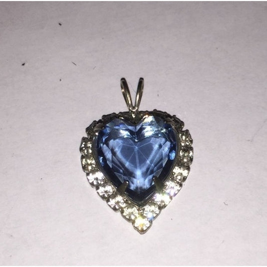 Womens Necklace Pendant with Blue Heart Rhinestone and Clear Rhinestones around it