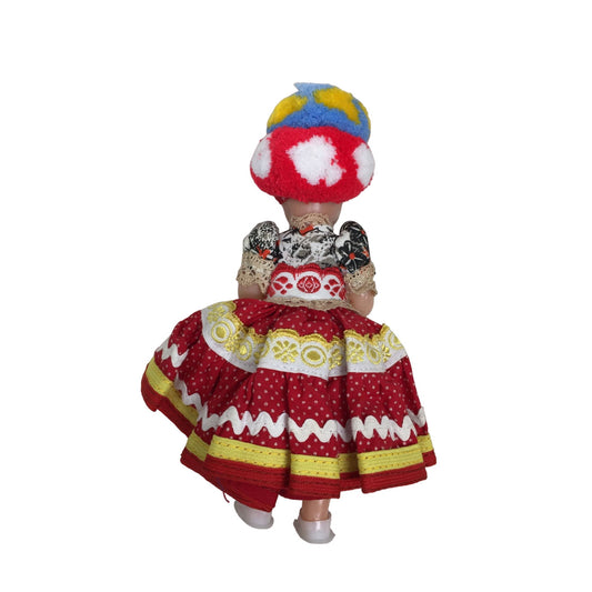 Vintage Collectible Hungarian Doll wearing Traditional Costume/Pompom Headdress/Apron