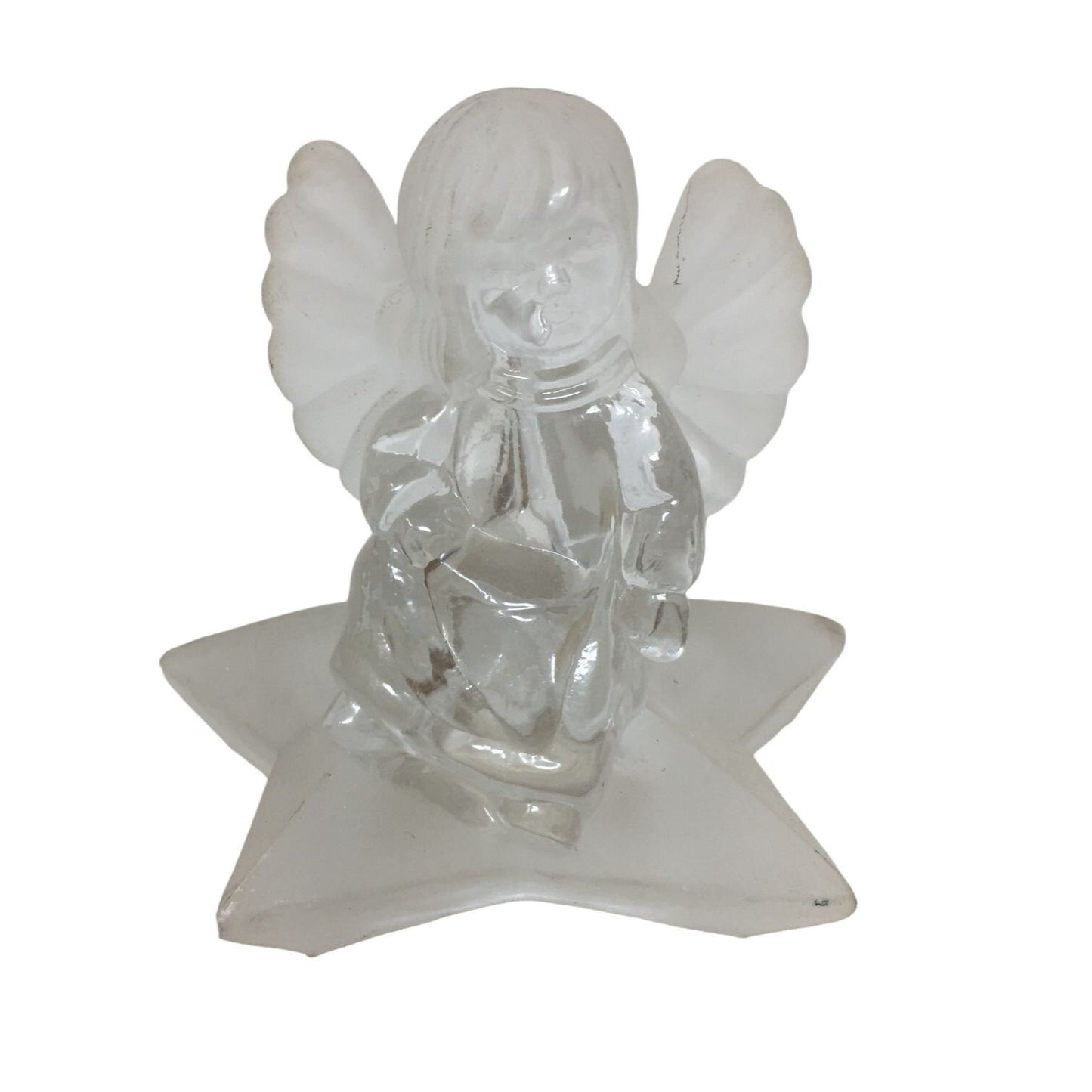 Vintage "Celebrations Crystal Clear" Frosted Clear Glass Angel Figurine Candle Holder