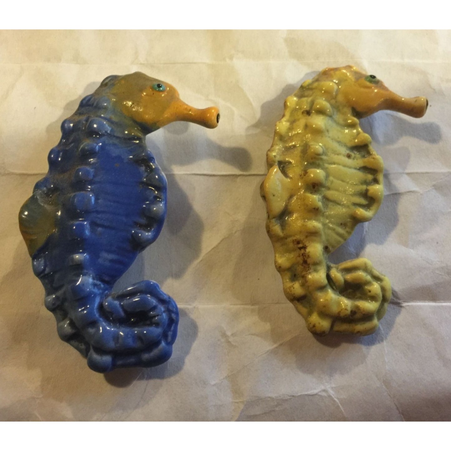 Vintage Sea Horse Refrigerator Magnets - Blue and Yellow